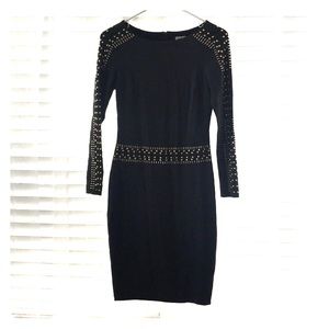 Cache Long Sleeved, Fitted, Studded, Gray Dress